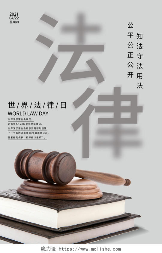 灰色简约法律世界法律日海报